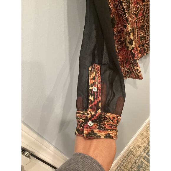 Soft Surroundings Womens Button Up Shirt L Large Orange Animal Print Patchwork - Picture 7 of 9